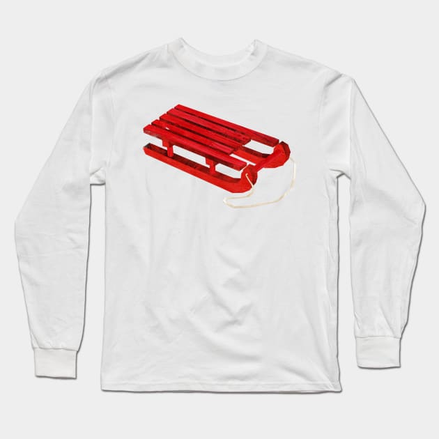 Red wooden sledge Long Sleeve T-Shirt by Babban Gaelg